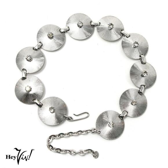 Vintage Choker Necklace Silver Sparkle Metal Discs w Rhinestones 14" - Hey Viv - Picture 1 of 5
